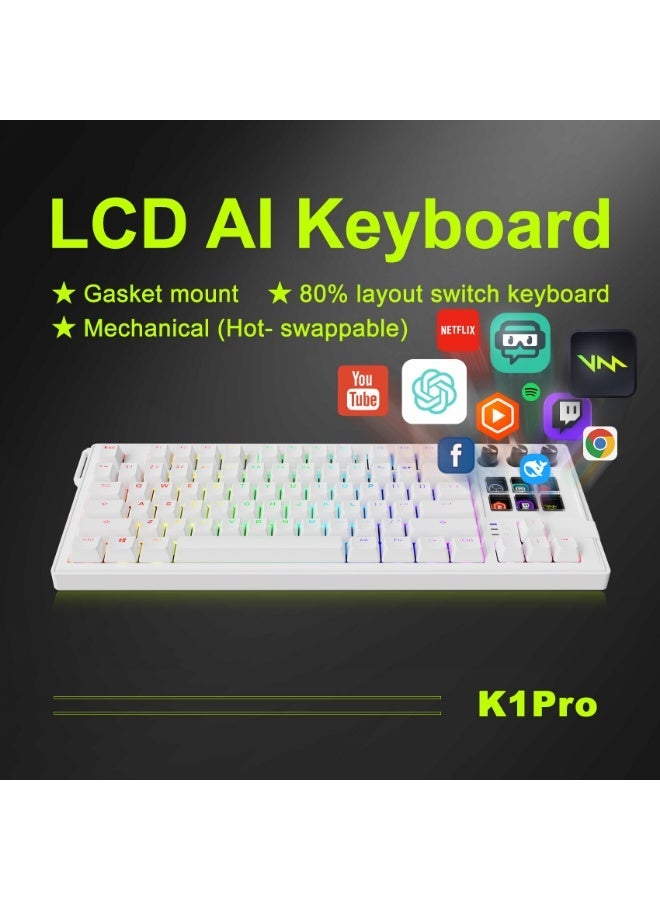 ميرابوكس لوحة مفاتيح ميكانيكية K1PRO - وظائف أزرار ومقابض قابلة للبرمجة حسب الطلب، شاشة LCD بإضاءة خلفية RGB، 78 مفتاحًا، تصميم مريح، منفذ USB 3.0/2.0 عالي السرعة بتردد 1000 هرتز، مثالية للألعاب والمكاتب - Image 2