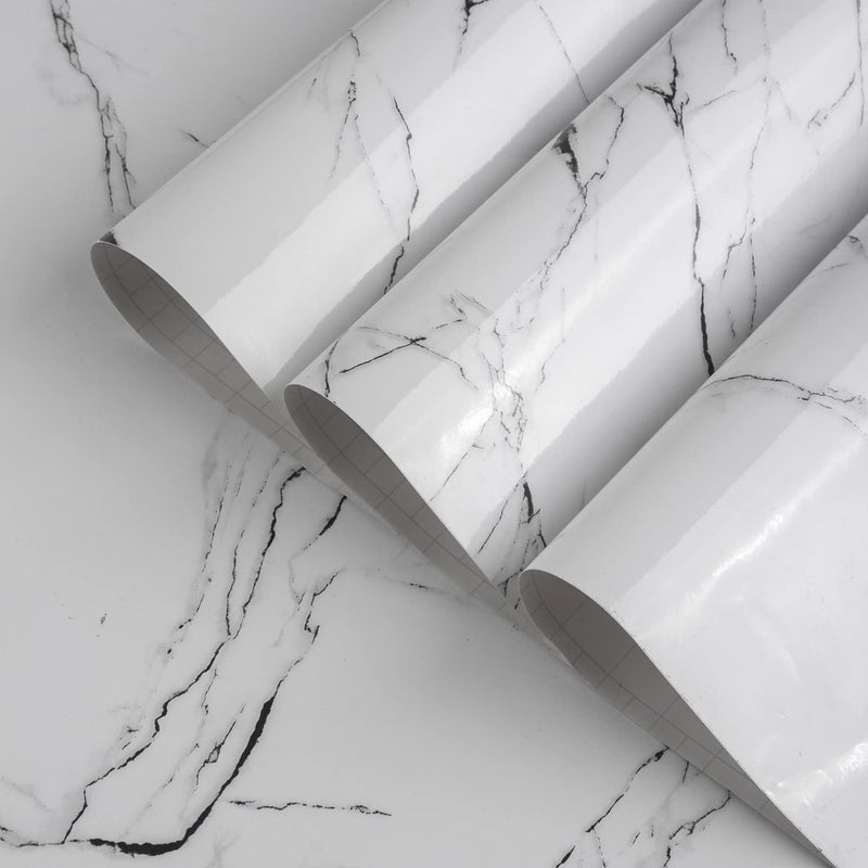 TOTIO 315x315inch Extra Wide Black White Marble Wallpaper Peel Stick Glossy Thick Waterproof Furniture Sticker Granite Look Contact Paper Removable Wall Sticker SelfAdhesive Countertop Vinyl Wrap