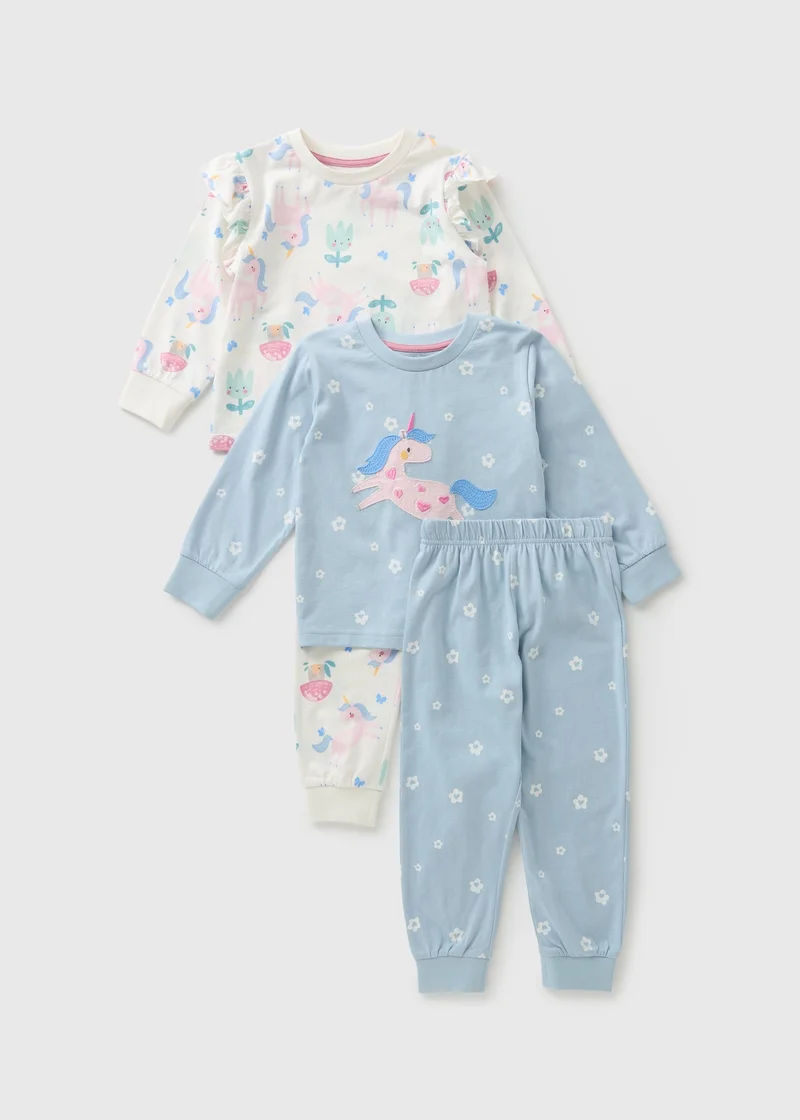 Matalan 2 Pack Girls Blue Unicorn Pyjama Set