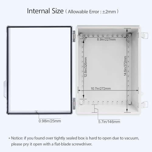 LeMotech Electrical Box, IP67 Waterproof Hinged Clear Cover Stainless Steel Latch Junction Box, ABS Plastic Electrical Enclosure with Mounting Plate,Wall Brackets, Cable Glands,15.7"x11.8"x7.0",Grey - Image 5