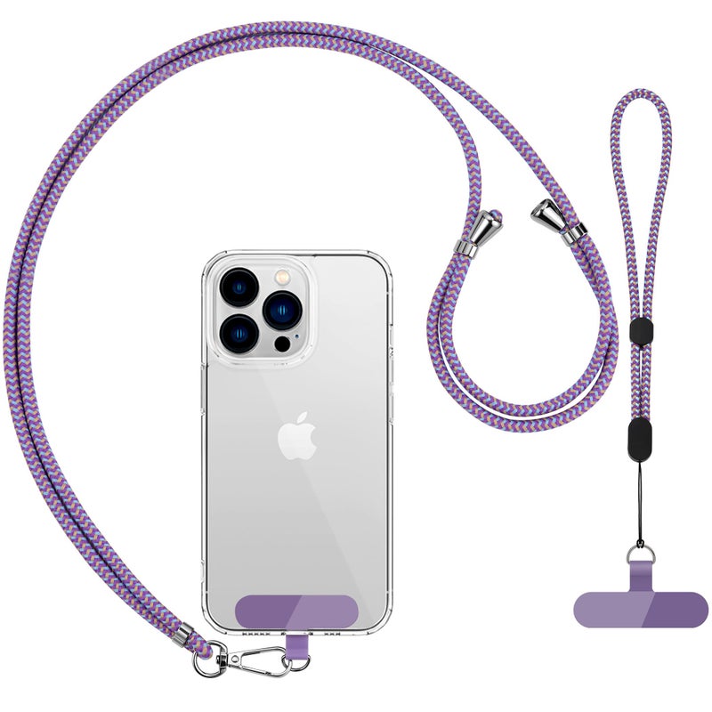 CACOE Phone Lanyard 2 Pcs-1 Pcs Adjustable Neck Strap, 1 Pcs Wrist Strap, 2 Pads, Universal Crossbody Multifuctional Cell Phone Lanyards Compatible with Most Smartphones(Purple Blue) - Image 1