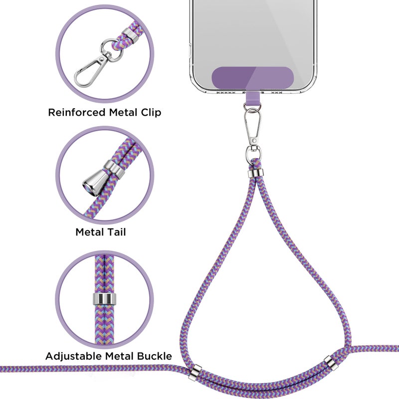 CACOE Phone Lanyard 2 Pcs-1 Pcs Adjustable Neck Strap, 1 Pcs Wrist Strap, 2 Pads, Universal Crossbody Multifuctional Cell Phone Lanyards Compatible with Most Smartphones(Purple Blue) - Image 5