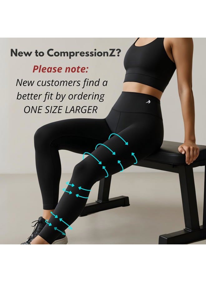 CompressionZ Womens Compression Leggings - High Waisted Yoga Pants for Running Gym & Working Out (Black, Large) - Image 3