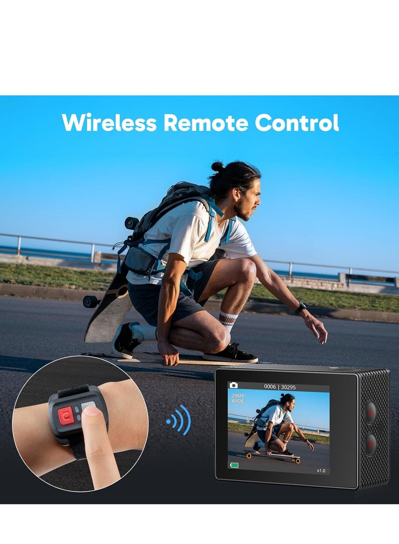 أكاسو كاميرا أكشن AKASO EK7000 4K فائقة الدقة مزودة بخاصية واي فاي وكاميرا فيديو مقاومة للماء تحت الماء مع زاوية واسعة 170 درجة ومجموعة ملحقات، لون أسود - Image 2