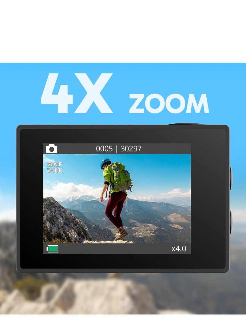 أكاسو كاميرا أكشن AKASO EK7000 4K فائقة الدقة مزودة بخاصية واي فاي وكاميرا فيديو مقاومة للماء تحت الماء مع زاوية واسعة 170 درجة ومجموعة ملحقات، لون أسود - Image 3