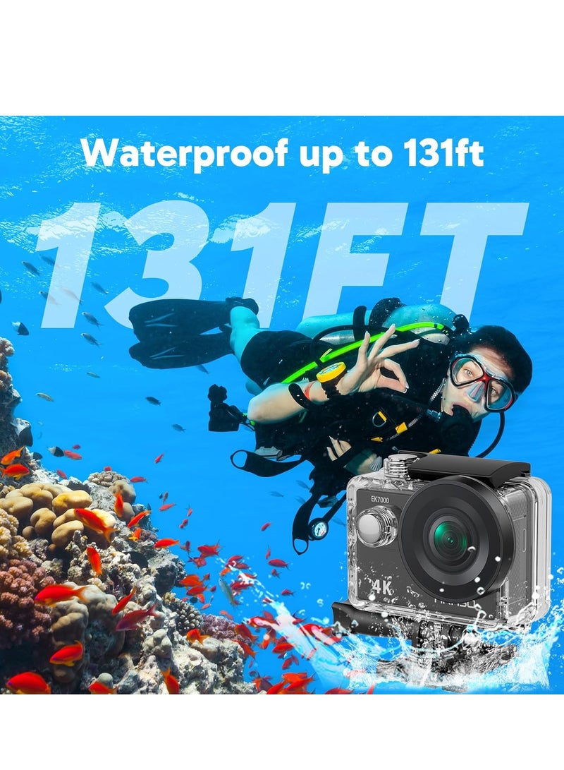 أكاسو كاميرا أكشن AKASO EK7000 4K فائقة الدقة مزودة بخاصية واي فاي وكاميرا فيديو مقاومة للماء تحت الماء مع زاوية واسعة 170 درجة ومجموعة ملحقات، لون أسود - Image 4