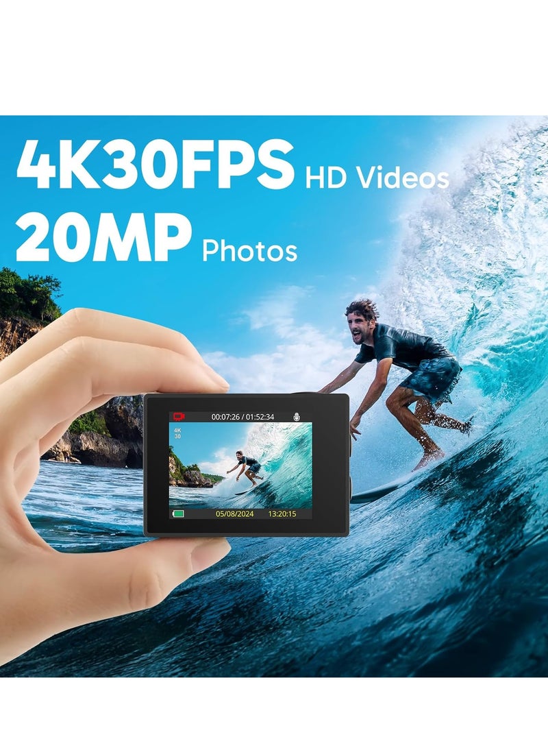 أكاسو كاميرا أكشن AKASO EK7000 4K فائقة الدقة مزودة بخاصية واي فاي وكاميرا فيديو مقاومة للماء تحت الماء مع زاوية واسعة 170 درجة ومجموعة ملحقات، لون أسود - Image 5