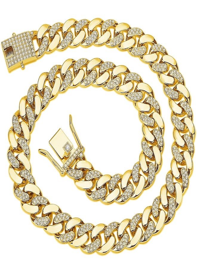 JUNVirtuous Cuban Link Chain Mens Iced Out Miami Cuban Necklace Silver/Gold Bling Diamond Hip Hop Jewelry for Women, 20 inches, Gold, Cubic Zirconia - Image 1