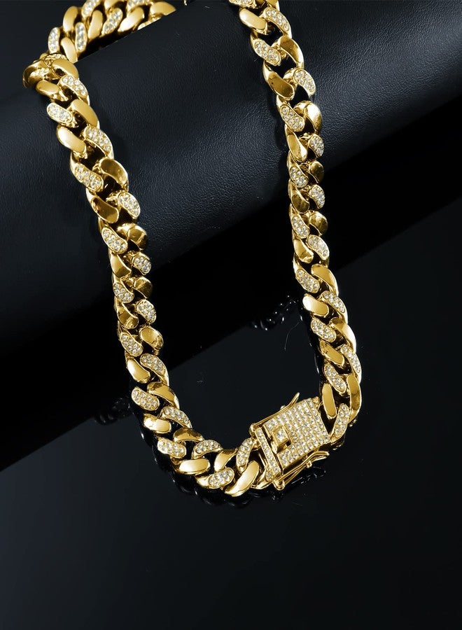JUNVirtuous Cuban Link Chain Mens Iced Out Miami Cuban Necklace Silver/Gold Bling Diamond Hip Hop Jewelry for Women, 20 inches, Gold, Cubic Zirconia - Image 3