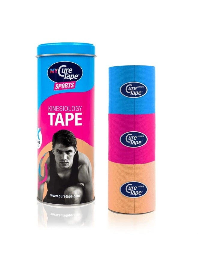 CureTape شريط كينيسيوولوجي مقاوم للماء 3 لفات (2"x8 قدم) | شريط كينيسيوولوجي طبي خالي من اللاتكس | شريط كينيسيوولوجي للرياضة واللياقة البدنية | شريط كينيسيوولوجي للتعافي في ظروف الرياضات القاسية - Image 1