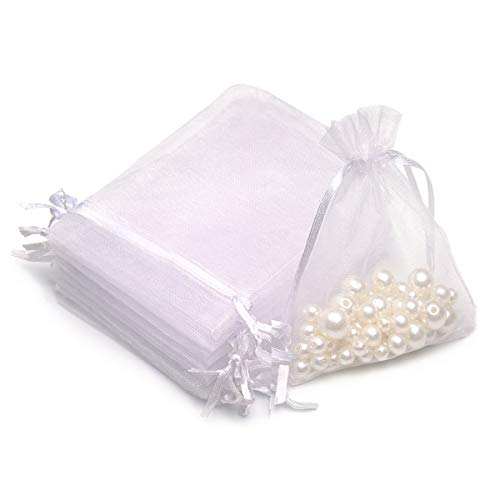 Akstore 50PCS Premium Sheer Organza Gift Bags, 3X4 inch Elegant Jewelry Pouches, Wedding Favors, Christmas Party Decorations, Bathroom Soaps & Makeup Wrapping Supplies (White) - Image 1