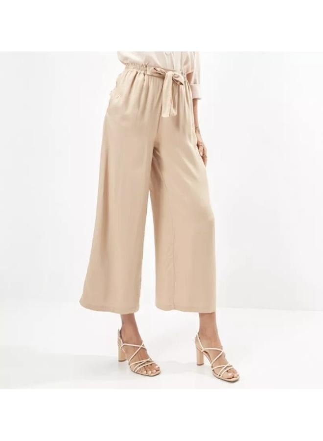 بنطال فضفاض واسع الساق للنساء مع حزام خصر، بنطال بالازو فضفاض KU319 - Image 1
