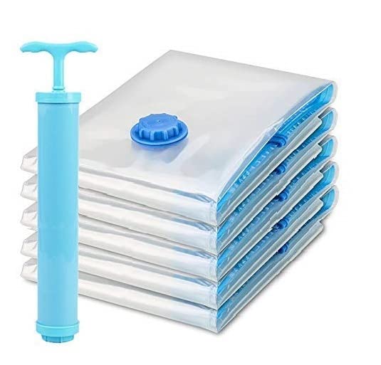 PPK24X9 Heavy Quality Vacuum Storage Reusable Zip lock Smart Space Saver Bags with Hand Pump for Travel  - Image 1