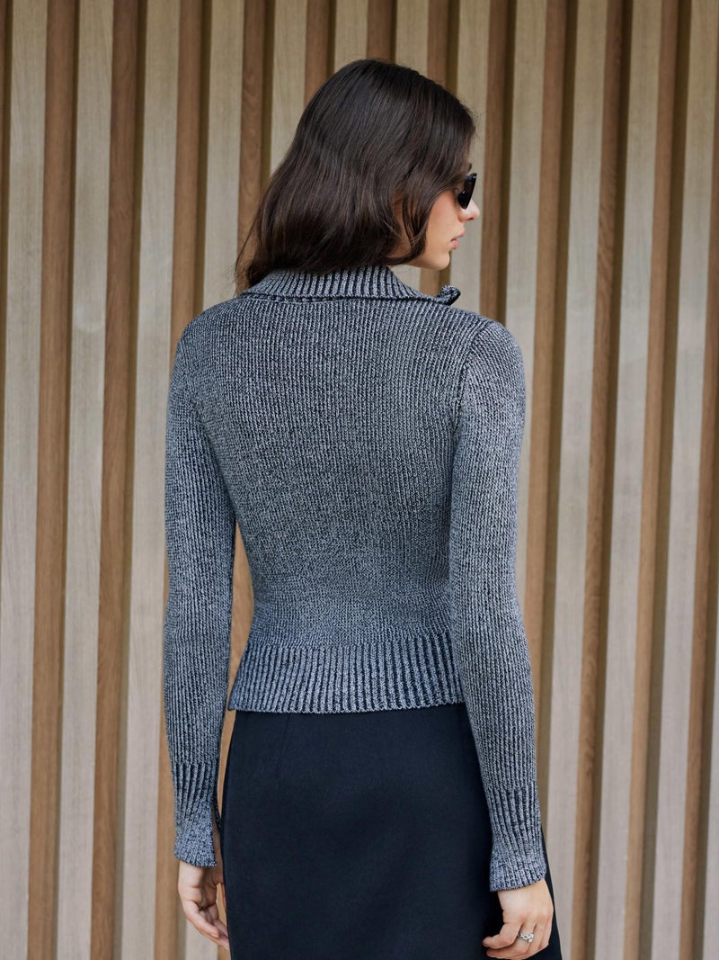 CIDER Zipper Cardigan Sweaters for Women Trendy Stand Collar Rivet Cardigans Split Long Sleeve Fall Winter: Grey, XL - Image 3