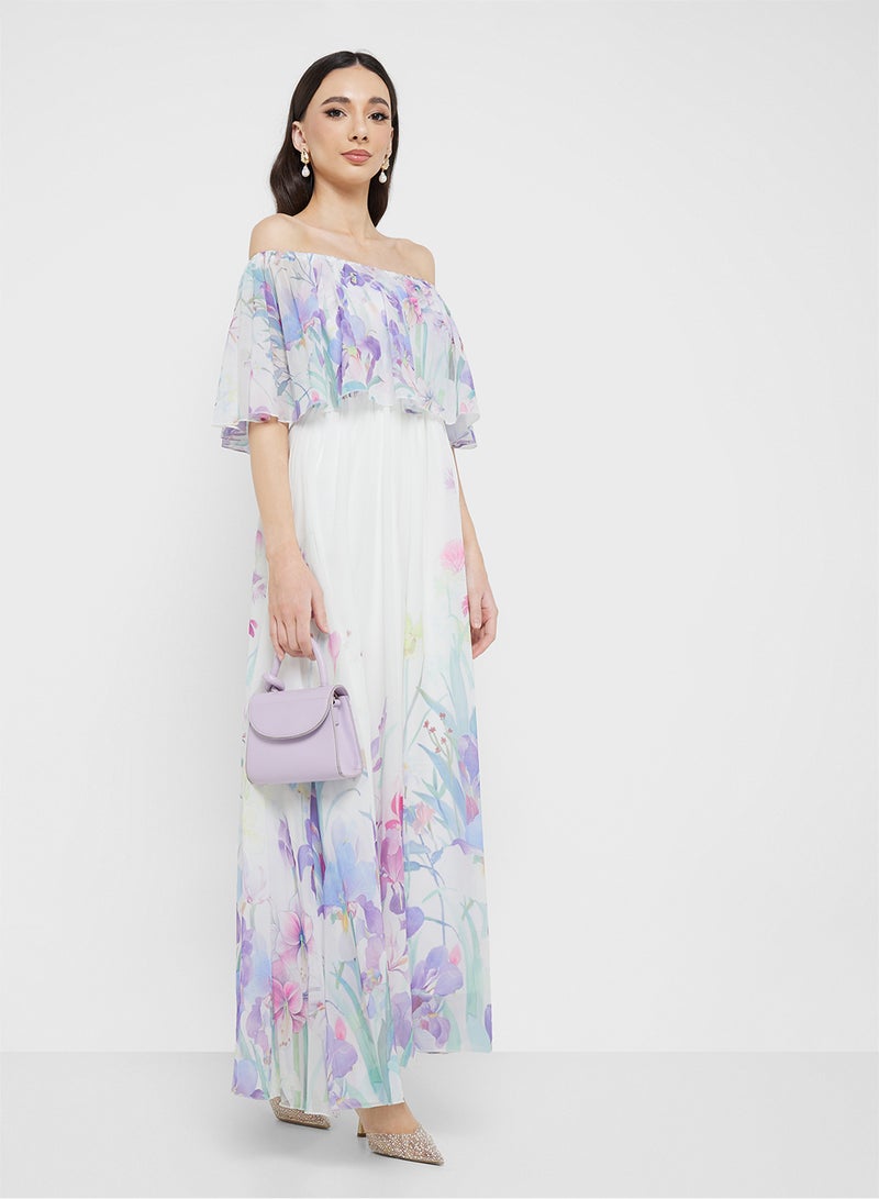 ايلا فستان مطبوع بالزهور بكتف مكشوف - Image 1