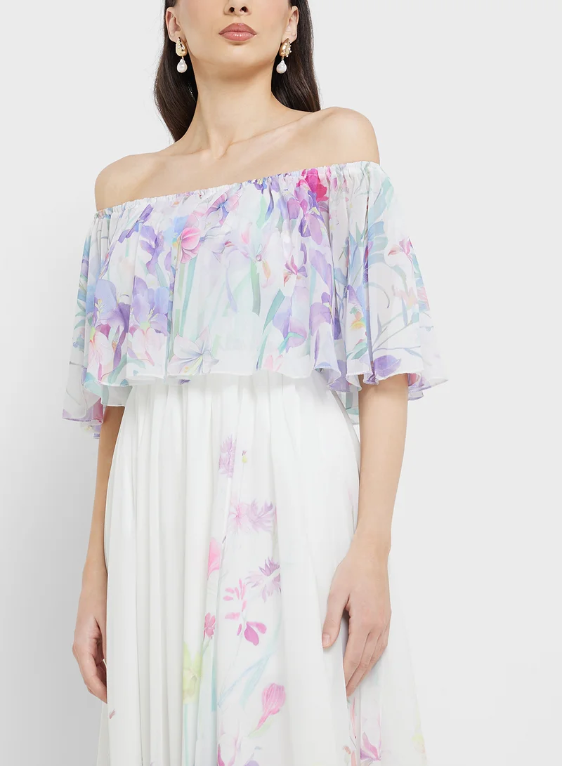 ELLA Off Shoulder Floral Print Dress