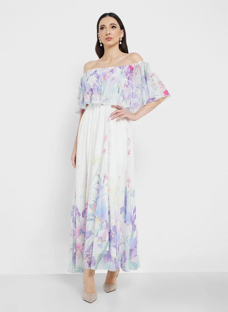 ELLA Off Shoulder Floral Print Dress