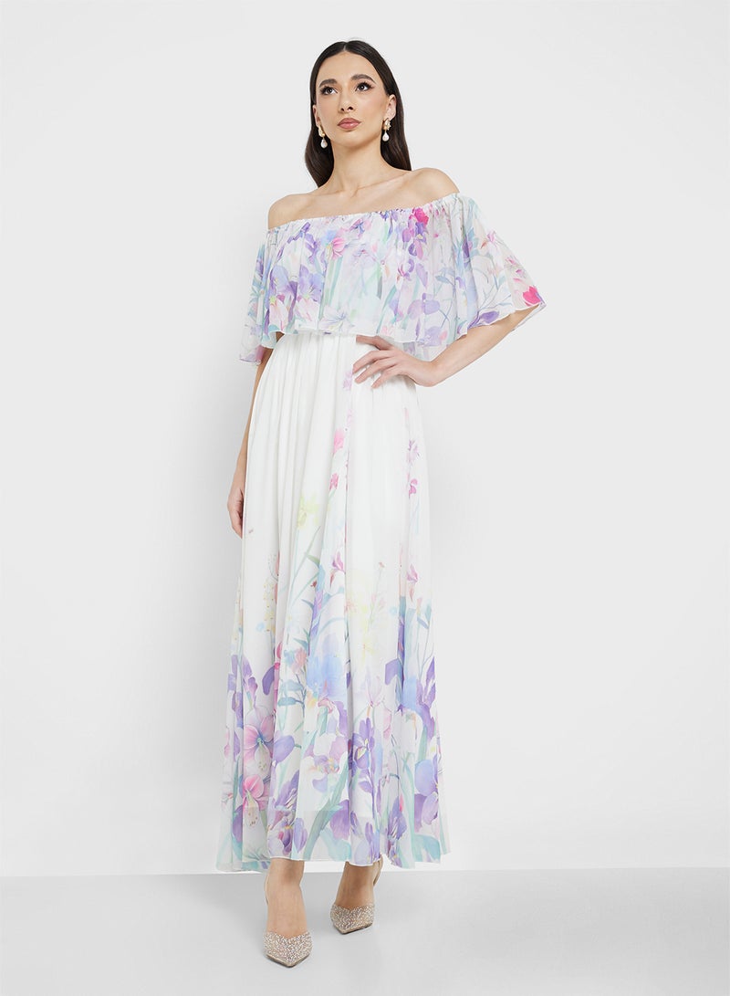 ايلا فستان مطبوع بالزهور بكتف مكشوف - Image 4