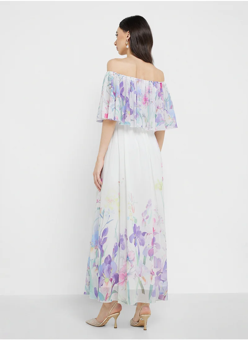 ELLA Off Shoulder Floral Print Dress