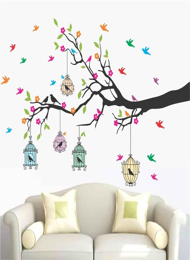 Wall Attraction Beautiful Branch and Birds Cages Wall Sticker & Mural Sticker for wall Size - 101x66cm NBD47 - Image 1
