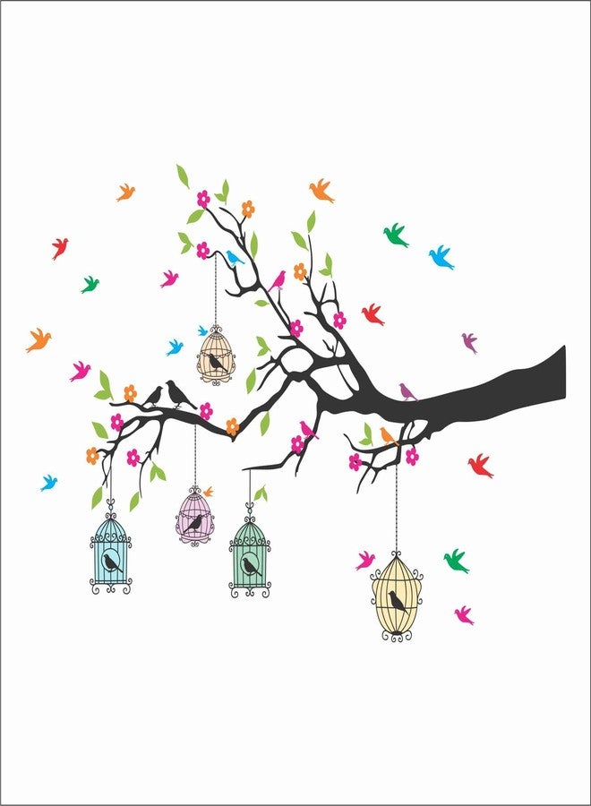 Wall Attraction Beautiful Branch and Birds Cages Wall Sticker & Mural Sticker for wall Size - 101x66cm NBD47 - Image 3