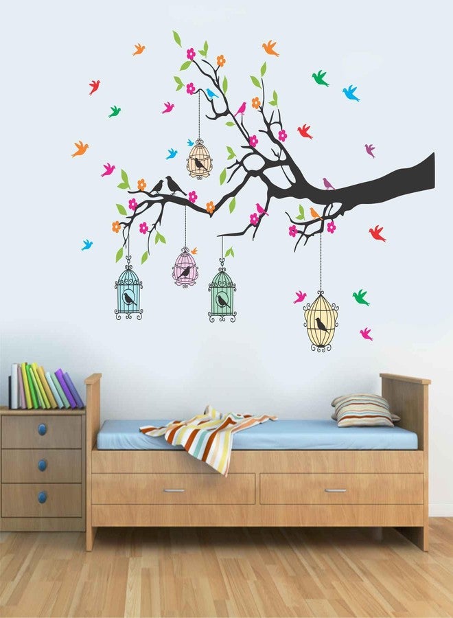Wall Attraction Beautiful Branch and Birds Cages Wall Sticker & Mural Sticker for wall Size - 101x66cm NBD47 - Image 2