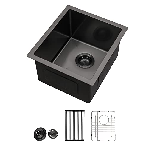 Lordear Black Undermount Bar Sink 13 x15 x 9 Inch Bar Prep Sinks Gunmetal Black Stainless Steel Handmade Kitchen Sink Basin - Image 1