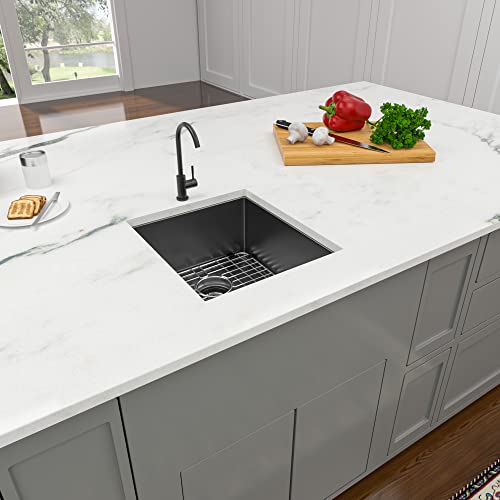 Lordear Black Undermount Bar Sink 13 x15 x 9 Inch Bar Prep Sinks Gunmetal Black Stainless Steel Handmade Kitchen Sink Basin - Image 2