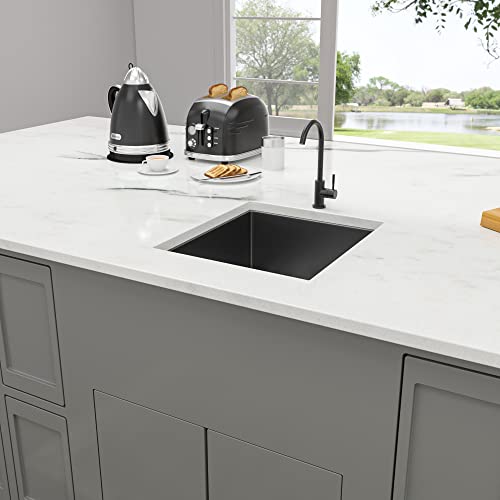 Lordear Black Undermount Bar Sink 13 x15 x 9 Inch Bar Prep Sinks Gunmetal Black Stainless Steel Handmade Kitchen Sink Basin - Image 3