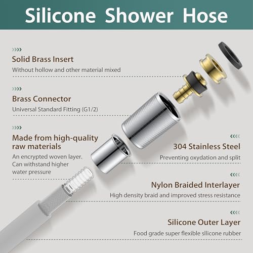Jasya Silicone Shower Hose Extra Long,Explosion Proof Anti Winding Showerhead Hose,Used In Showerheads Spray Bidet Bathing Toilet Cleaning Flexible RV Shower Hoses Replacement (Silver, 59 In) - Image 2