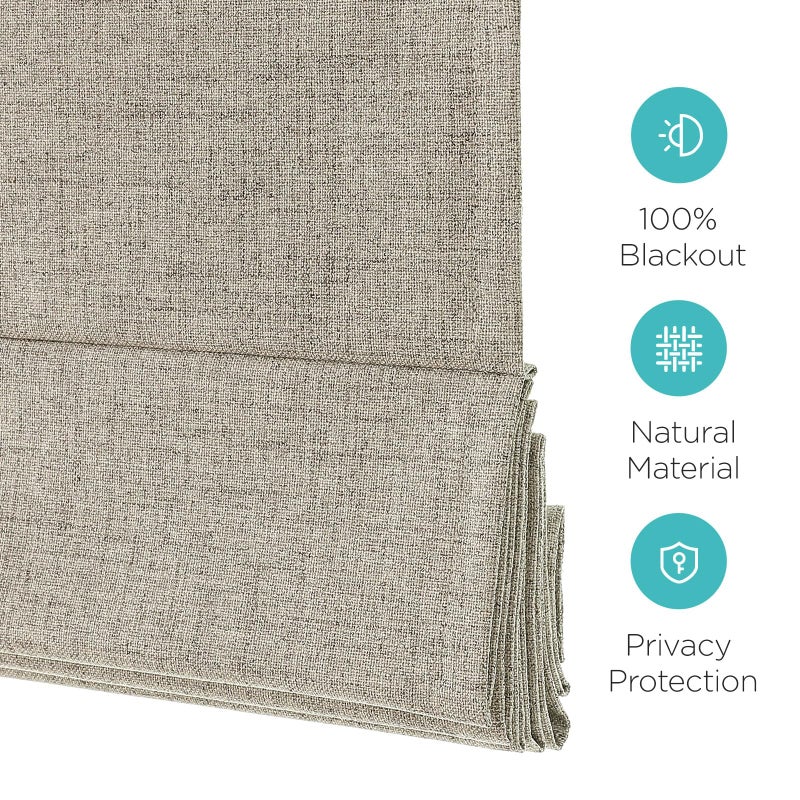 Joydeco Cordless Roman Shades, Linen Fabric Window Blinds, Thermal Insulated Blackout Blinds, Room Darkening Shades for Indoor Windows, Easy to Install, 24" WÃ—75" H, Linen - Image 2