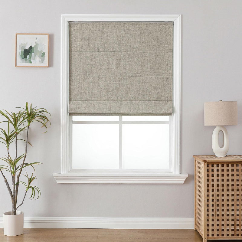 Joydeco Cordless Roman Shades, Linen Fabric Window Blinds, Thermal Insulated Blackout Blinds, Room Darkening Shades for Indoor Windows, Easy to Install, 24" WÃ—75" H, Linen - Image 1