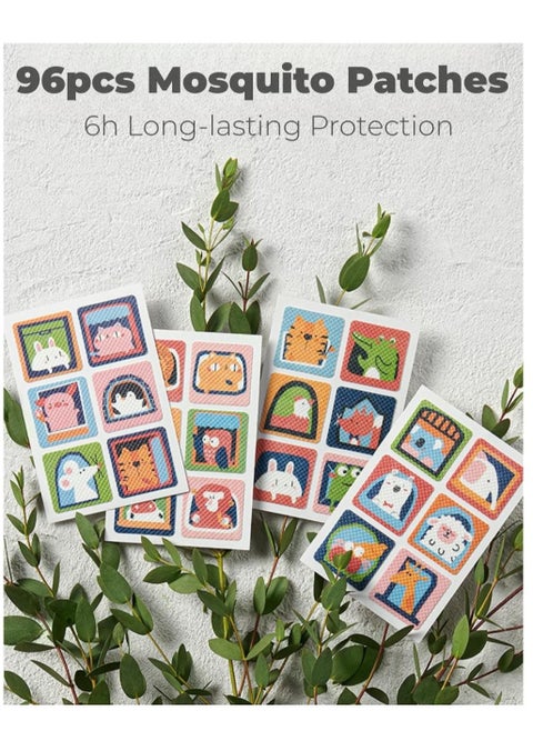 96pcs Mosquito Stickers 6h Long-lasting Protection Mosquito Patches for Baby Kids and Adults, Eucalyptus Peppermint Essential Oil Stickers Cute Animal Design
