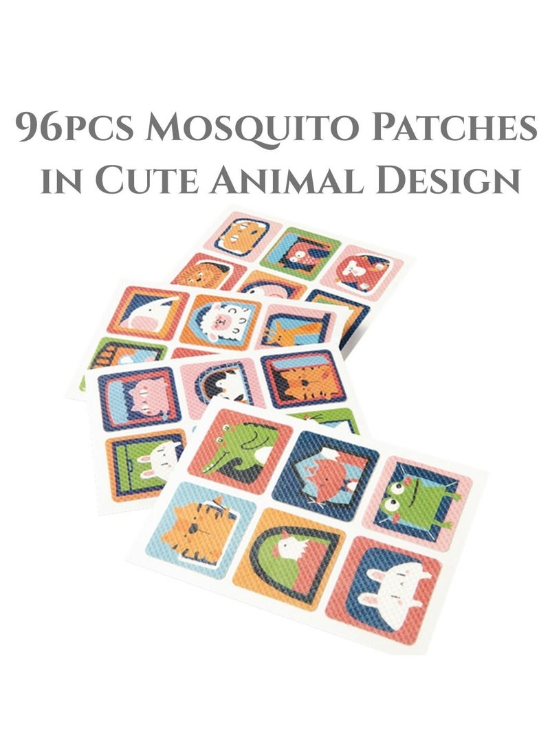 96pcs Mosquito Stickers 6h Long-lasting Protection Mosquito Patches for Baby Kids and Adults, Eucalyptus Peppermint Essential Oil Stickers Cute Animal Design