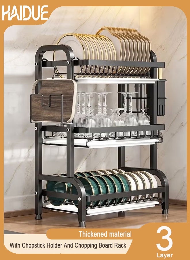 Haidue 3 layer Multi-Functional Kitchen Rack - Can Hold 36 Bowls And 13 Plates, With Chopstick Holder And Chopping Board Rack To Create And Efficient And Tidy Cooking Space For You - Image 1