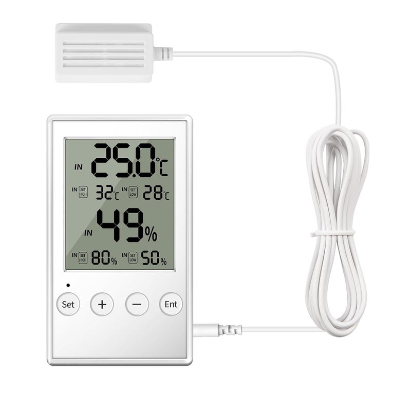 KASTWAVE Reptile Thermometer Hygrometer Digital, High/Low Temperature and Humidity Alarms, Indoor Outdoor Thermometer with External Probe for Heatstroke Prevention, Skin Care, and Health Management (White) - Image 1