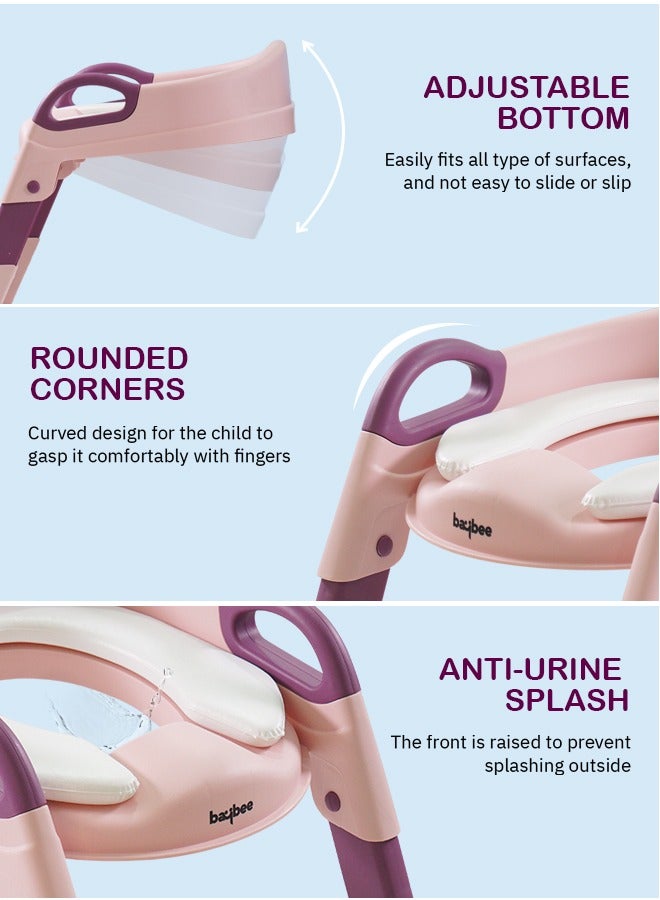 BAYBEE Aura Baby Potty Seat With Ladder For Western Toilets Kids Toilet Potty Training Seat For Baby With Handle Cushion Kids Potty Chair Kids Potty Seat For Baby Kids 2 To 5 Years Boys Girls Pink - Image 3