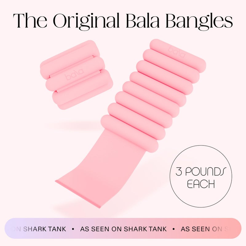 Bala Bangles Wrist & Ankle Weights - 3 lb Set Adjustable Weighted Bands for Women & Men - Silicone Arm & Leg Weights for Pilates, Yoga, Walking, Barre, Home Workout & Strength Training - Blush - Image 2