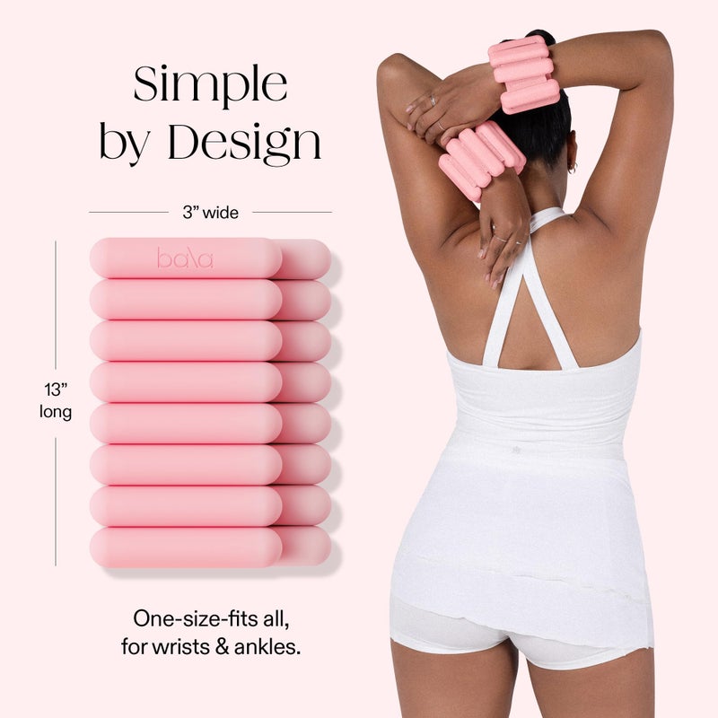 Bala Bangles Wrist & Ankle Weights - 3 lb Set Adjustable Weighted Bands for Women & Men - Silicone Arm & Leg Weights for Pilates, Yoga, Walking, Barre, Home Workout & Strength Training - Blush - Image 4