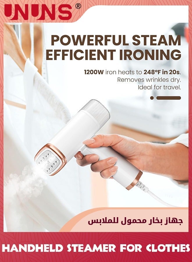 UNUNS بخار للملابس، جهاز يدوي قابل للطي لإزالة تجاعيد الملابس، تسخين سريع خلال 30 ثانية، خزان ماء سعة 120 مل للسفر المنزلي، أبيض - Image 2