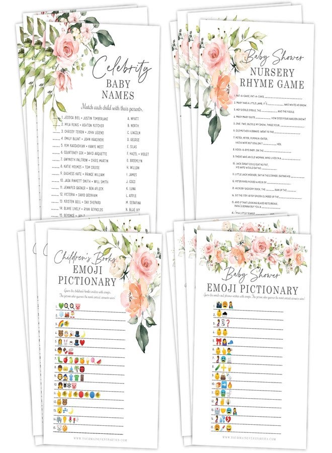 Your Main Event Prints Floral Baby in Bloom Baby Shower Games, Fun Activities for 25 Guests(Nursery Rhyme, Celebrity Parents, Emoticon Baby Shower and Children's Book Emoticon Game) - Image 1