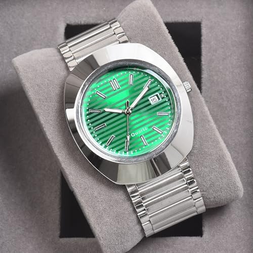 SWADESI STUFF Men's Black Stylish Analog Watch with Date Display | Stainless Steel Silver Strap (Green) - Image 3