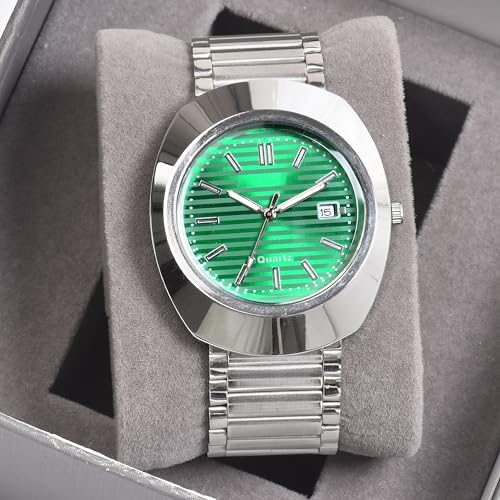 SWADESI STUFF Men's Black Stylish Analog Watch with Date Display | Stainless Steel Silver Strap (Green) - Image 2