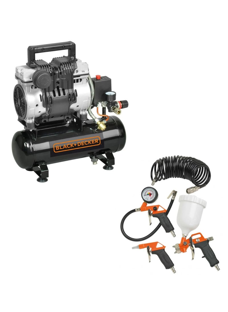 BLACK&DECKER BLACK+DECKER Portable Oil-Free Low Noise Air Compressor with 6L Tank With Air tools kit 4 Pcs Combo 