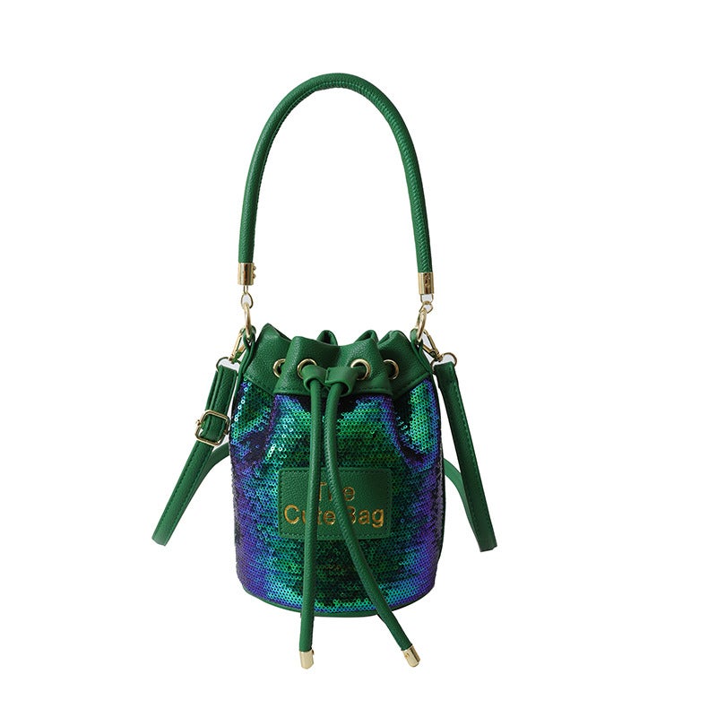 Portable Drawstring Bucket Bag For Women 2023 New Southeast Asian Fashion Sequin Shoulder Messenger Bag - Image 1