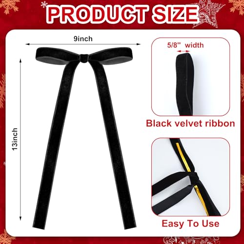Glitinsel 24 Pcs Velvet Bows for Christmas Tree Vintage Ribbon Bows for Crafts Garland Home Coquette Wedding Birthday Decor9 x 13 Inch Width of 58Black - Image 3