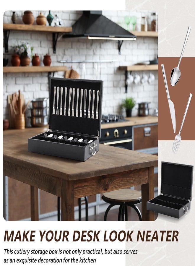 DoubleFill صندوق تخزين أدوات المائدة الفضية من الجلد من DoubleFill مع غطاء ومقبض درج، مقاس 15.3 × 11.2 بوصة، صندوق أدوات مائدة مبطن باللباد، منظم أدوات المائدة والأواني للمطبخ، هدية، بدون أدوات مائدة - Image 3