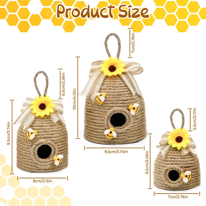 nuvagiki Bee Hive Decor, 3 Pack Farmhouse Bee Decorations Indoor, Rustic Bee Themed Home Decor, Spring Summer Bee Home Decor for Kitchen, Sunflowers Decorations - Image 3