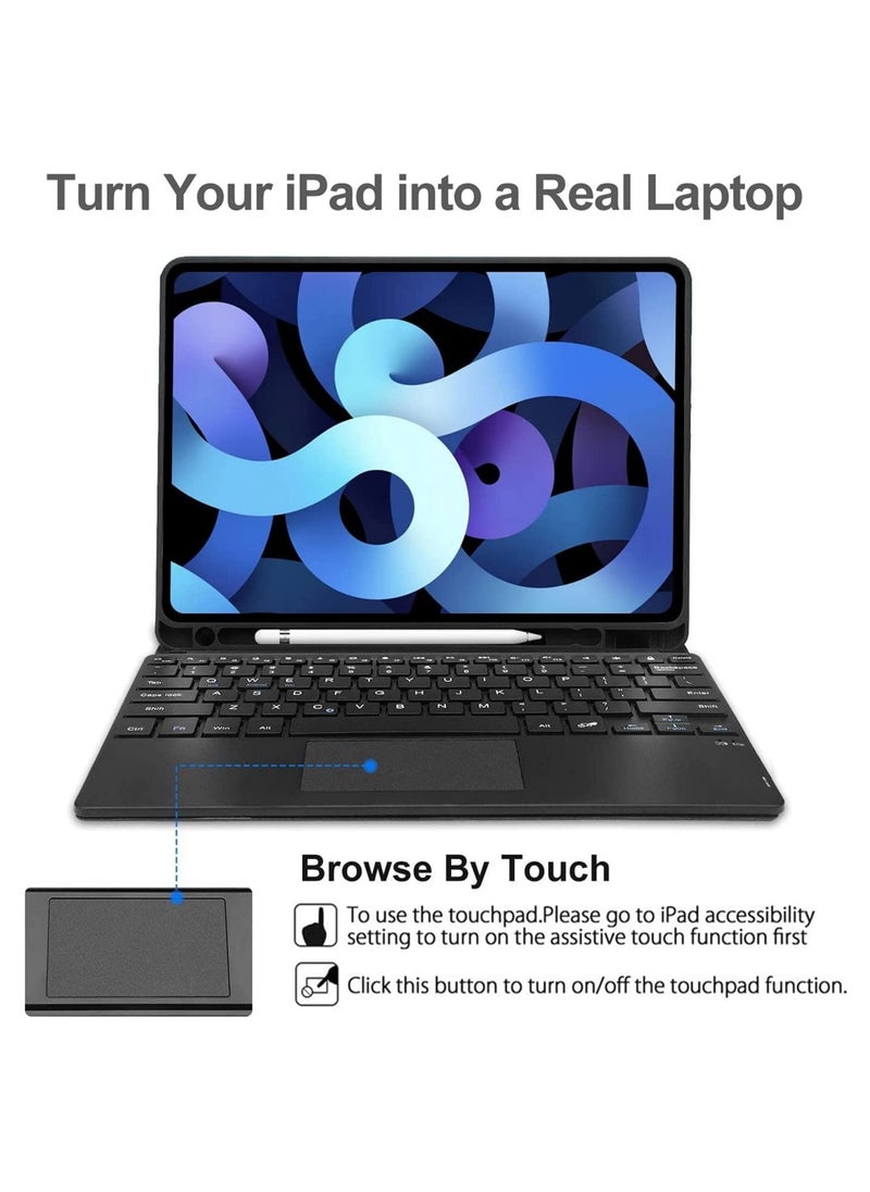 iPad Keyboard Case for iPad Air 4th Generation, Detachable Wireless Bluetooth Trackpad Keyboard, Smart Folio Cover with Pencil Holder, Fit for iPad Pro 11 Inch 2021/2020/2018/ iPad Air 4 2020