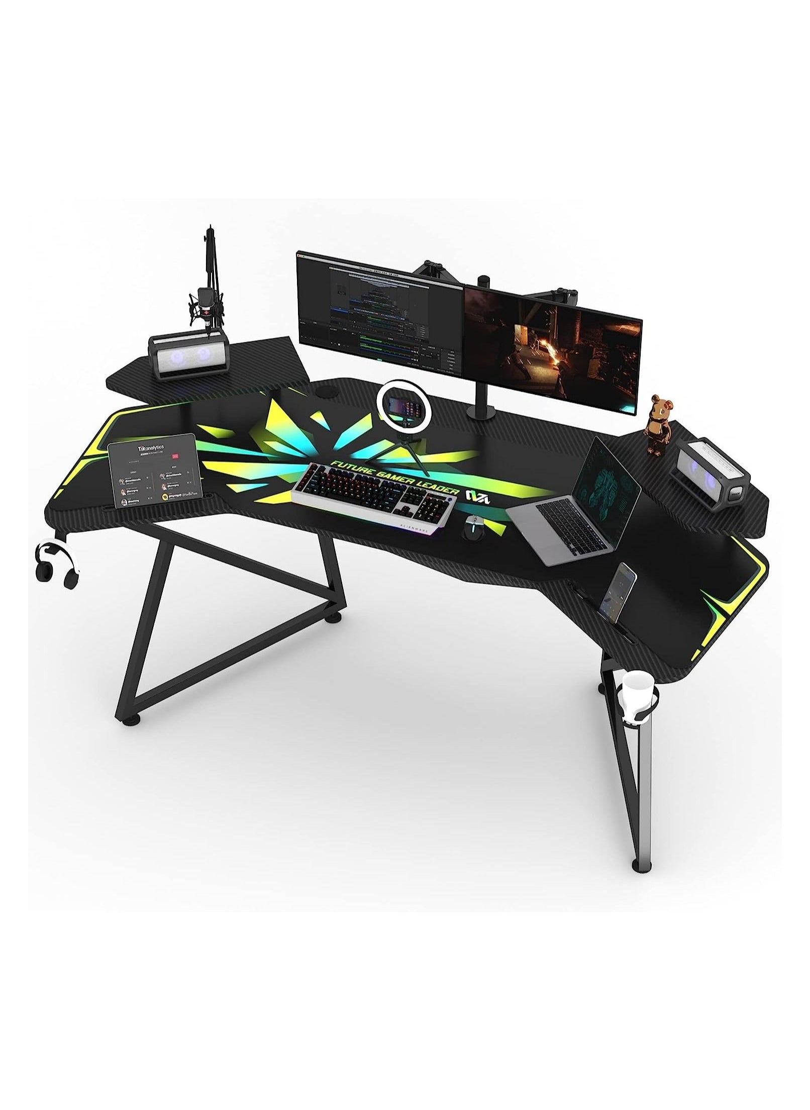 Royal Polar RoyalPolar Gaming Desk Anchor table 1.8m with 2 monitor shelves 2 iPad grooves 2 cable management and 1 power socket holders 